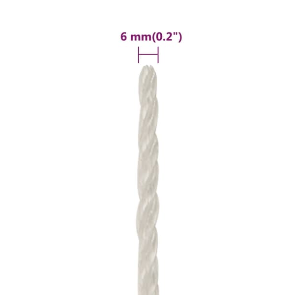 vidaXL Arbetsrep, Vitt, 6 mm, 250 m, Polypropylen
