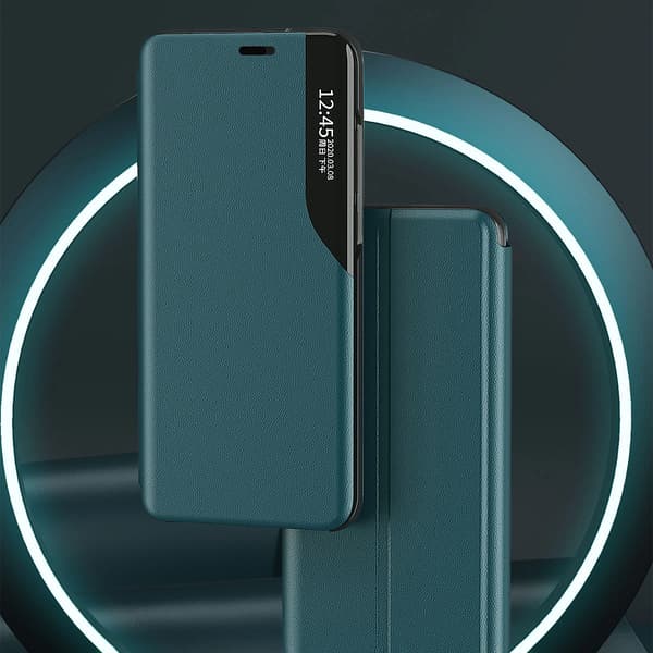 Eco Leather View Case elegant flipfodral med stativfunktion iPhone 13 Pro Max blå
