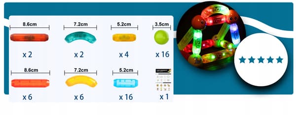 XXL magnetiske klodser, lysende pinde, bolde, spisepinde, sæt med 52 dele