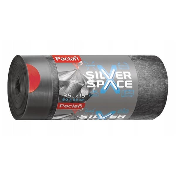 Paclan Silver Space Affaldssække med bånd 35L 15stk.