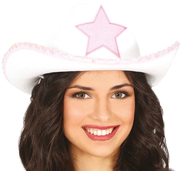 Hvid cowboyhat med stjerne 1 stk.