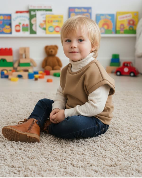 Barn poncho 116 väst cape värmmare bomull med fluff beige