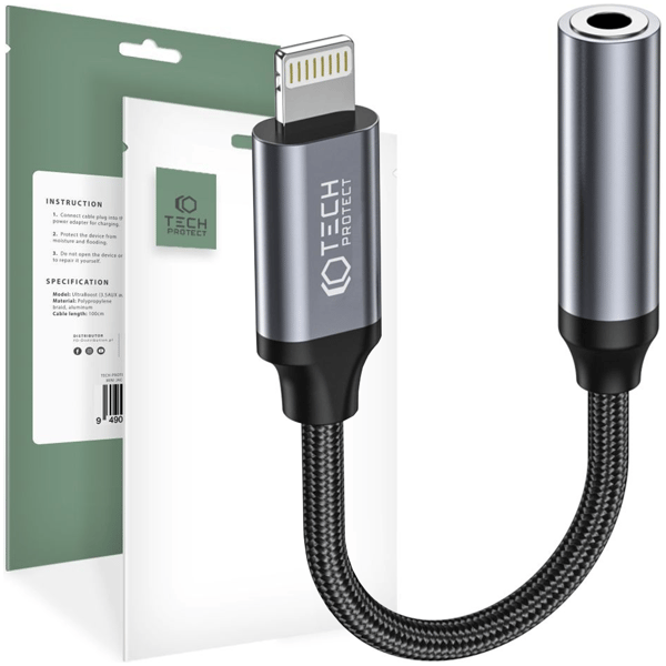 TECH-PROTECT ULTRABOOST ADAPTER LIGHTNING TIL MINI JACK 3,5 MM SORT