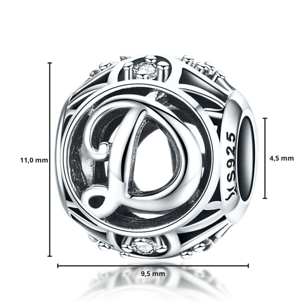 Bogstav D alfabet charm perle sølv 925
