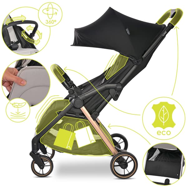 Lorelli Loret - klapvogn med automatisk foldning op til 22 kg | Sort