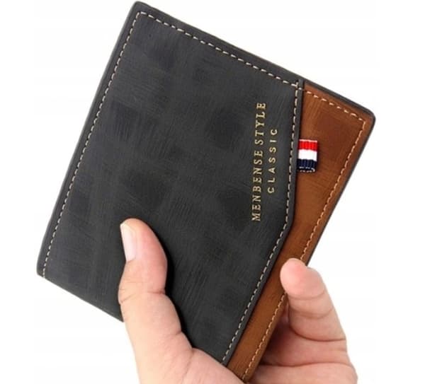 Herrplånbok i läder, elegant, vikbar, svart, tunn, present, P60