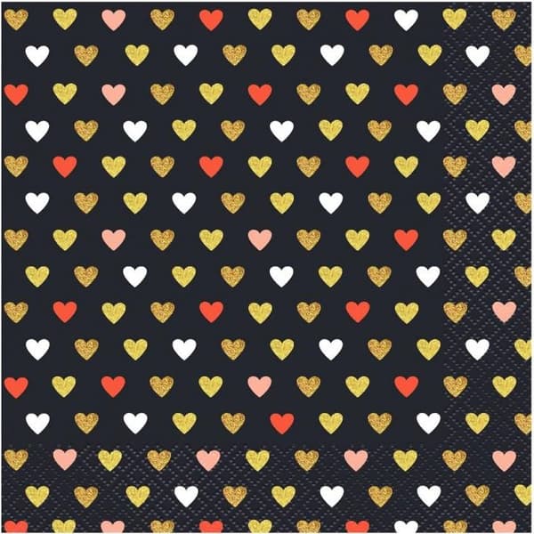 Sorte Valentinsdag hjerteservietter 33x33cm 20 stk.