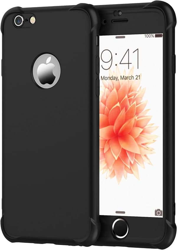 SILIKONE ETUI OG GLAS TIL IPHONE 6/6S SORT, STÆRK