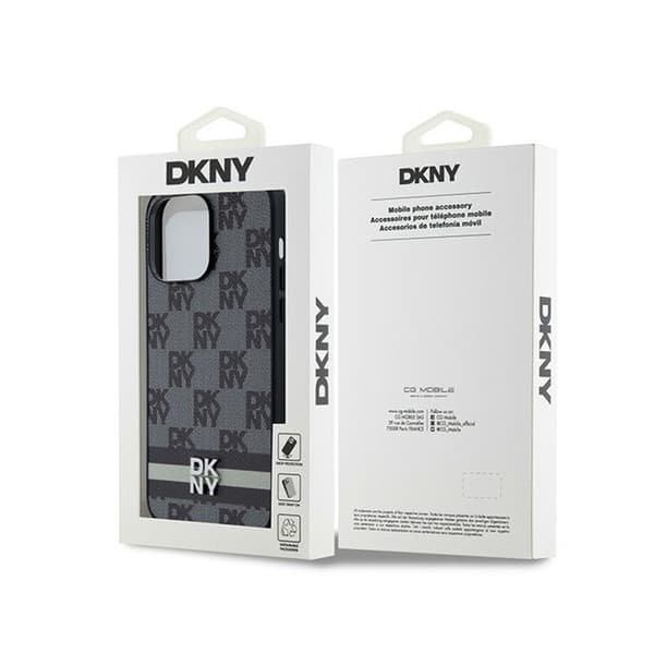 DKNY Læder Ternet Mono Mønster & Trykte Striber - iPhone 14 Pro Max Etui (Sort)