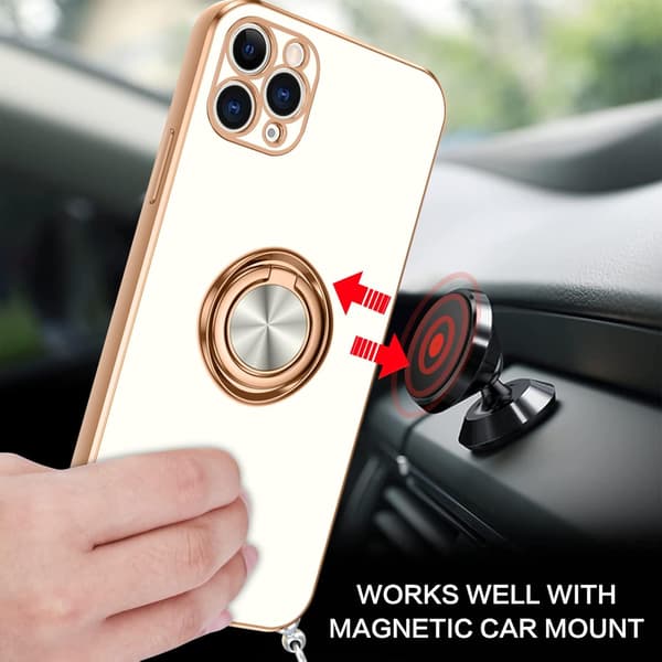 ETUI TIL APPLE IPHONE 11 PRO MAX HVIDGULD SILIKONE + RING LANYARD A2161