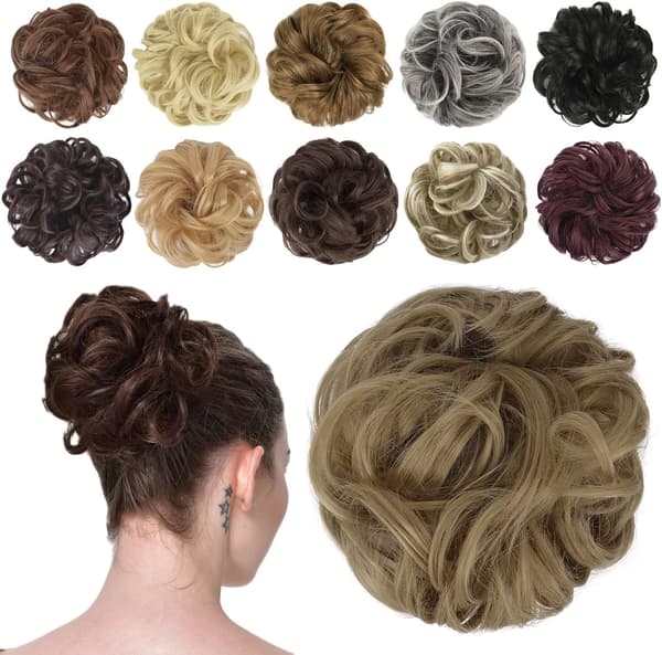 Hårbånd med hårextensions, rodet knold, blond