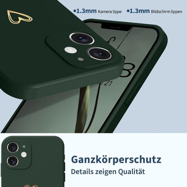 ETUI TIL APPLE IPHONE 12 BAGCODE FLASKEGRØN GYLDEN HJERTE
