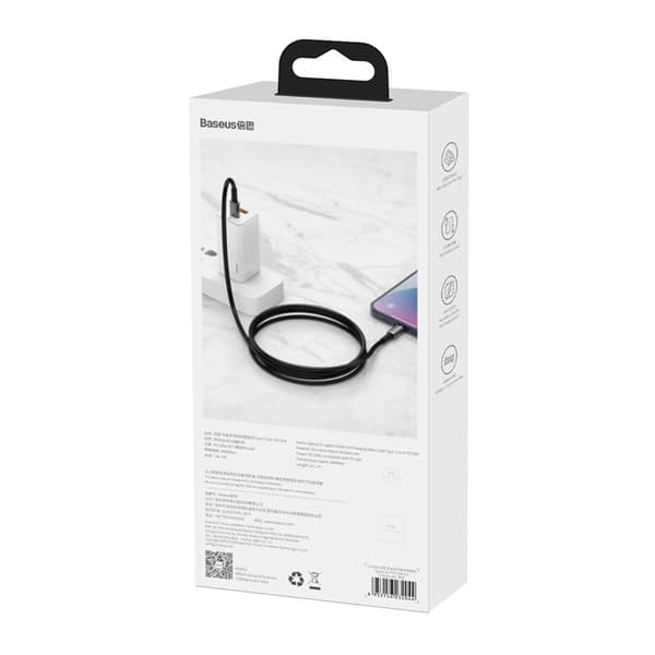 Baseus Tungsten Gold USB-C - USB-C -kaapeli, 100W, 2m (musta)