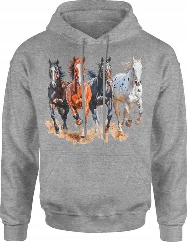 HERRESWEATSHIRT MED HEST, HESTEPRINT, BOMULDSPRINT MED DYR, S