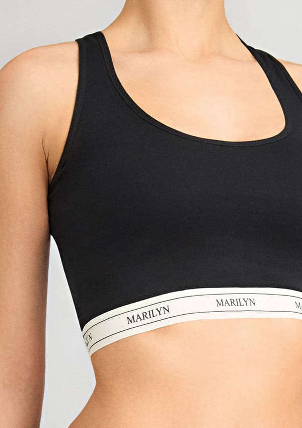 Sort tanktop af åndbar bomuld med elastisk bånd - Denise L/XL