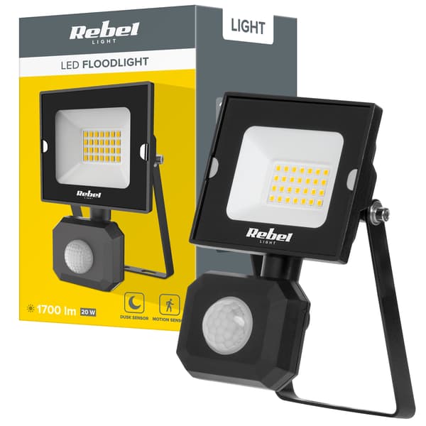 Halogen LED reflektor lyskaster lampe 20W 6500K IP44 sensor