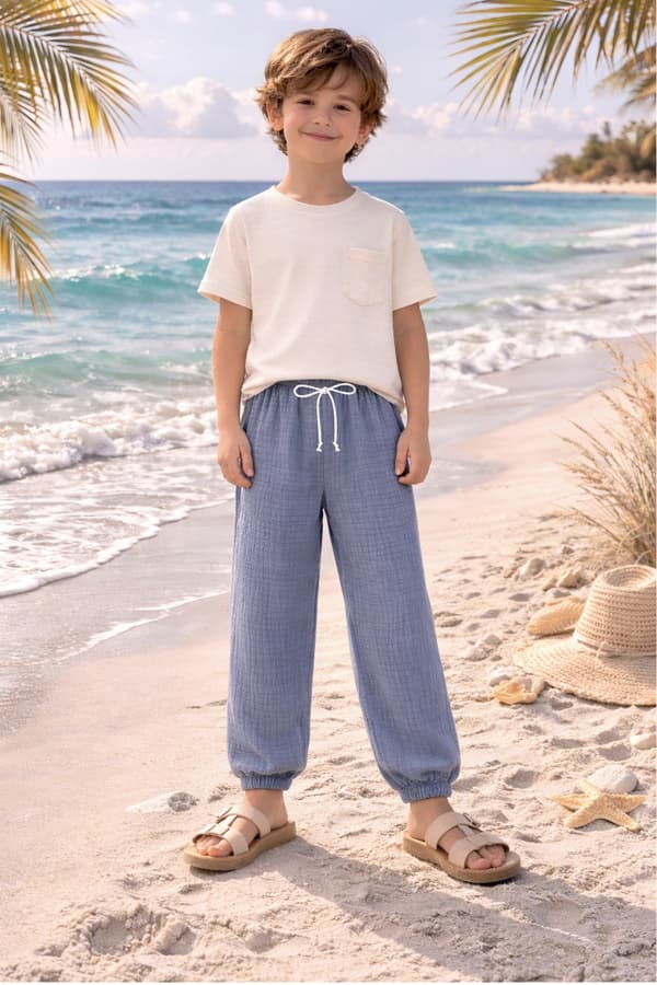 Barnens muslinshorts 140 sommarbyxor för barn SOMMARBLÅ