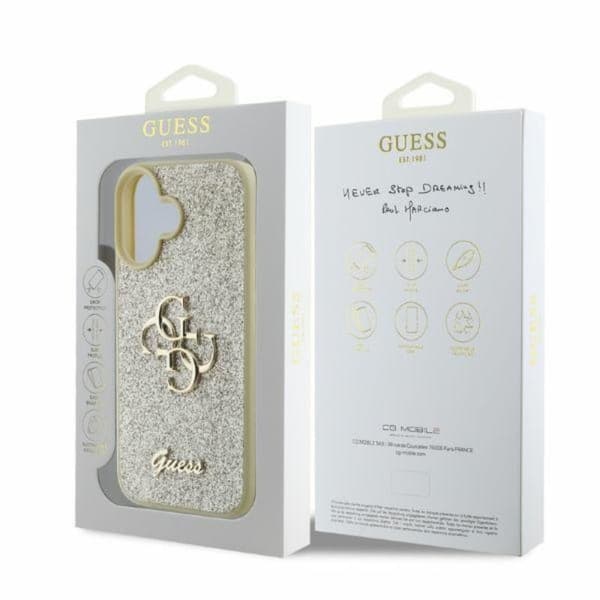 Guess Fixed Glitter Big 4G - iPhone 16 -kuori (kulta)