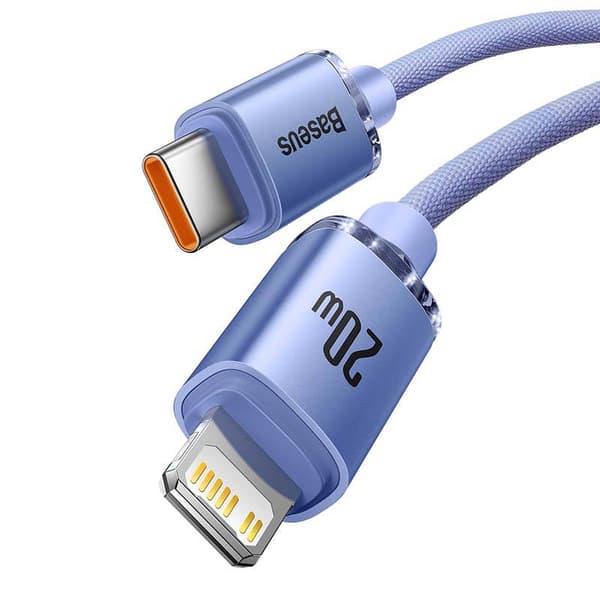 Baseus Crystal USB-C - Lightning -kaapeli, 20W, PD, 2m (violetti)