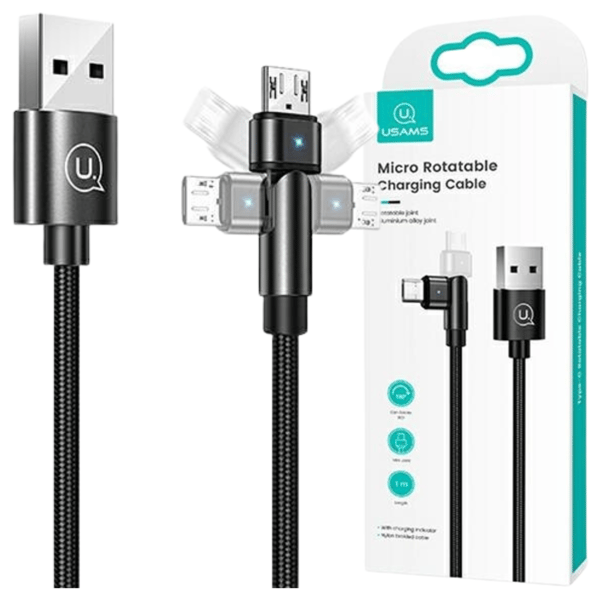 USAMS Flettet drejekabel U60 2AmicroUSB Sort/Sort 1m SJ478USB01 (US-SJ478)