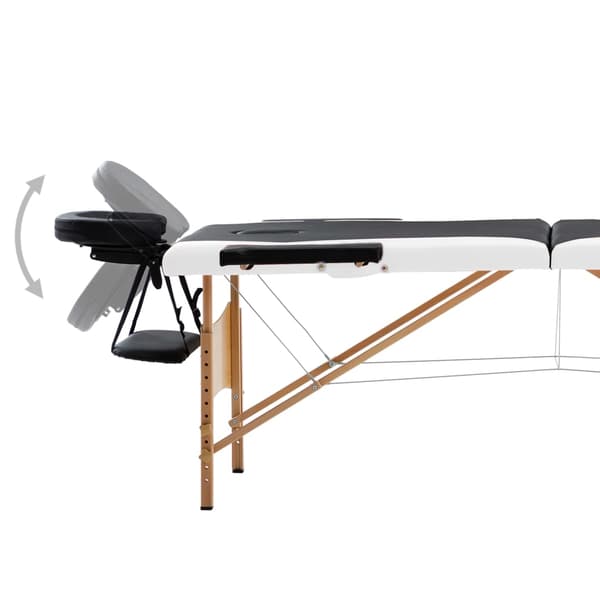 vidaXL foldbart massagebord, 2-zoner, træ, sort og hvid