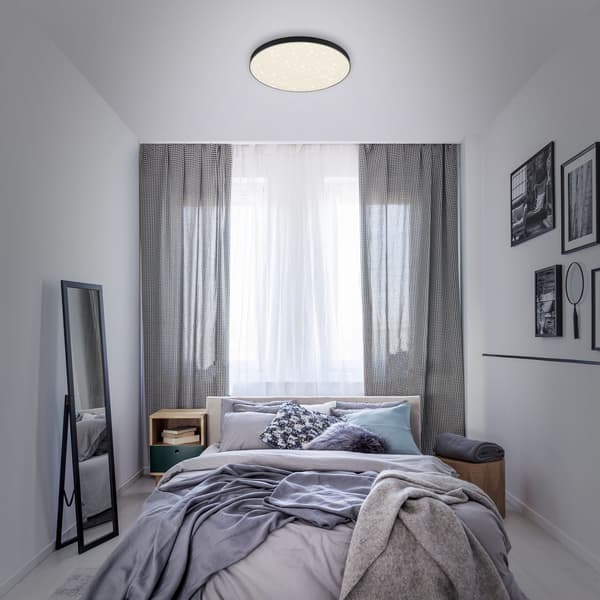 LED loftlampe, sort, rund, 24,5W, Ø38 cm, neutral farve, 4000K