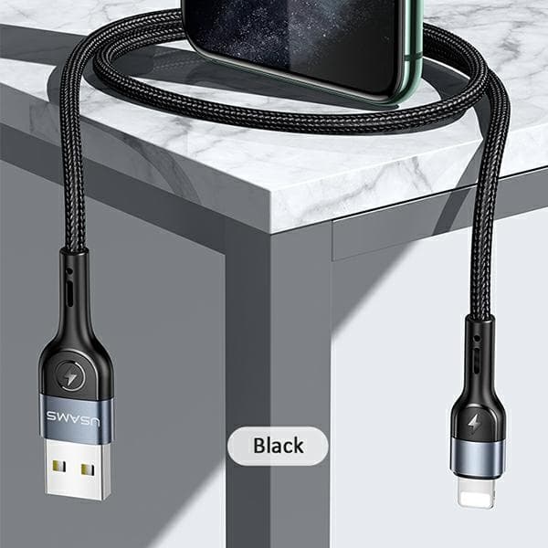 USAMS punottu kaapeli U55 2A Lightning musta 1m SJ448USB01 (US-SJ448)