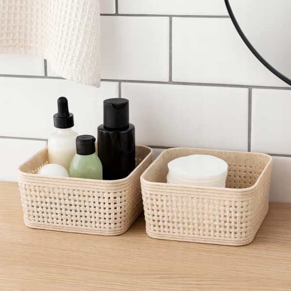 Förvaringskorgar, set om 2, plast, beige, 12x12x6cm