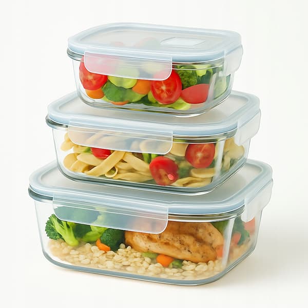 3x GLASMATBEHÅLLARE Set med lufttäta behållare LUNCHBOX
