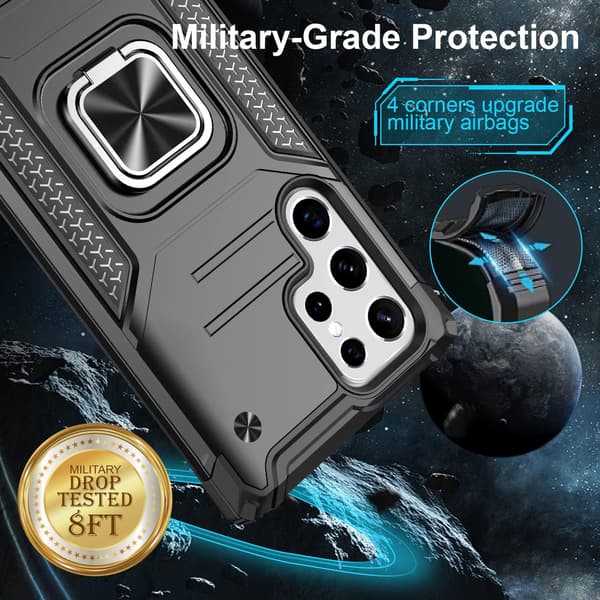 SORT ARMOR-ETUIL TIL SAMSUNG GALAXY S22 ULTRA HOLDBART MED STATIV
