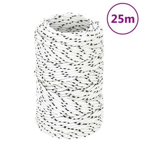 vidaXL Flätad segelrep, vit, 2 mm x 25 m, polyester