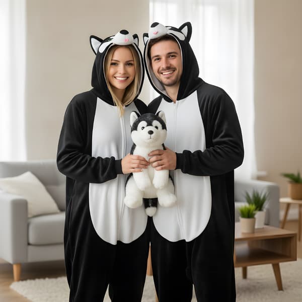 Kigurumi Pyjamas Kostume Sort Husky Størrelse: 145 - 155 cm