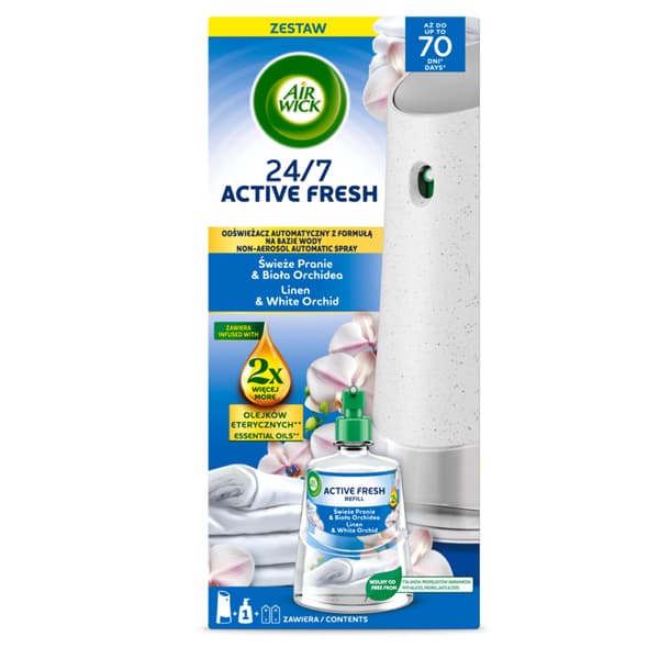 Air Wick Active Fresh Frisk vask og hvid orkidé 228 ml sæt