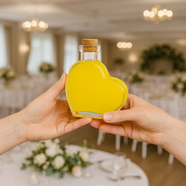 64x HEART-flaska 250 ml glasflaskor för bröllopspresent likör vin juice
