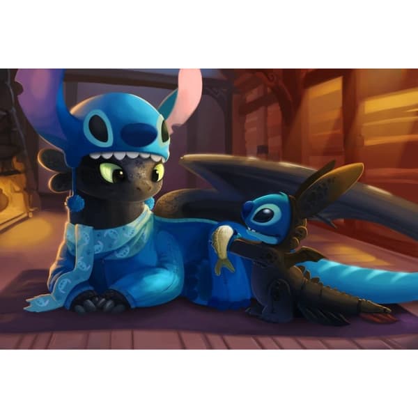 MALING EFTER TAL Billeder til maling Stitch og Toothless 50x40 cm