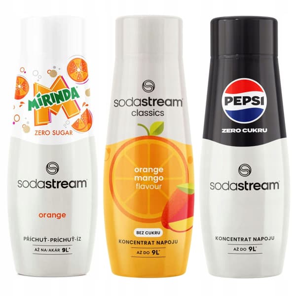 Sirup til SodaStream Mirinda Zero + Mango + Pepsi Zero kulsyremaskine