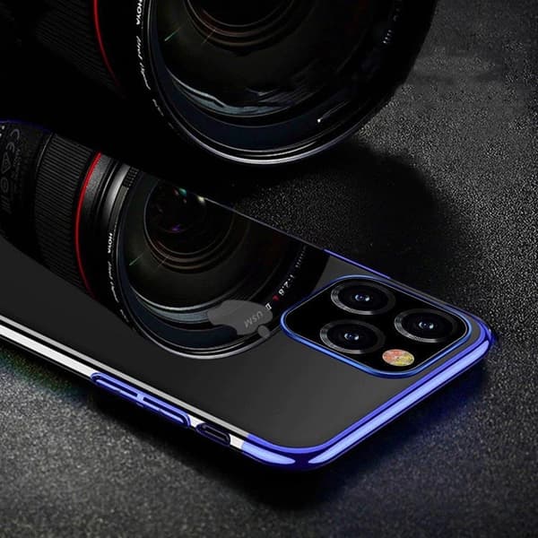 Clear Color gelcover med metallisk ramme til iPhone 13 mini, blå