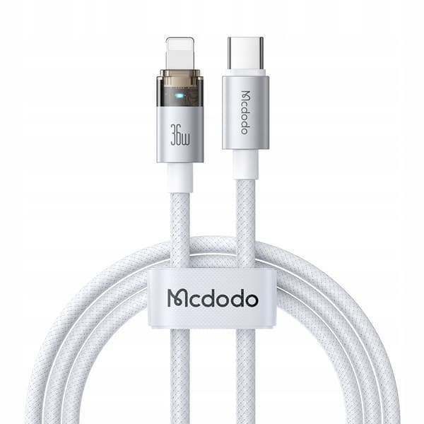 MCDODO USB-C-KABEL SNABBLADDNING FÖR IPHONE LIGHTNING 36W 1M LED VIT