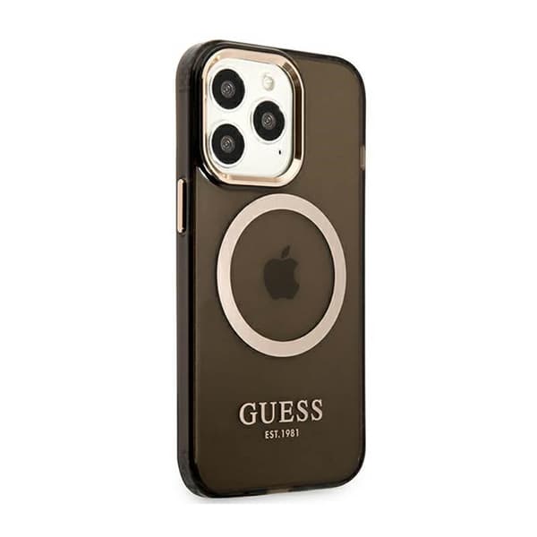 Guess Gold Outline Translucent MagSafe - iPhone 13 Pro Max cover (sort)