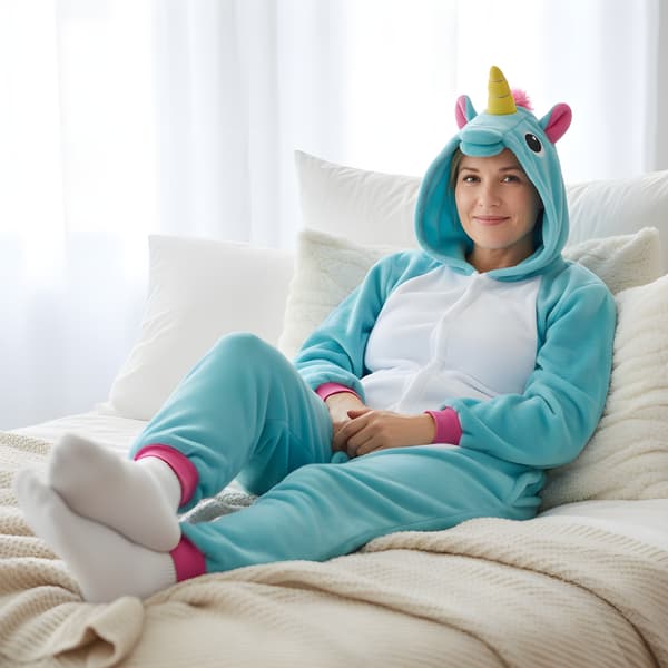 Kigurumi-pyjamas blå enhörning 145-155 cm