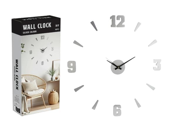 Hopeinen seinäkello, 60 cm, moderni loft-tyyli