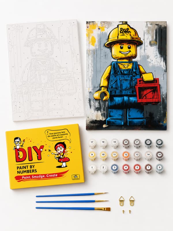 Maleri efter tal med ramme Billeder til maling - Lego Builder 40x50 cm