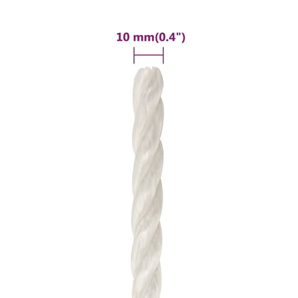 vidaXL Arbetsrep, Vitt, 10 mm, 100 m, Polypropylen