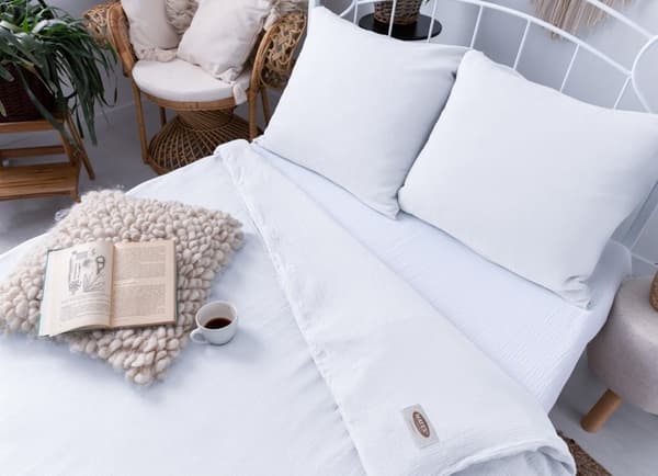 Bomullssängkläderset MUSLIN 160x200 Vit
