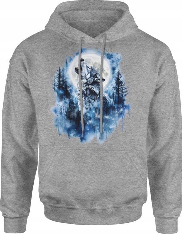 HERRSWEATSHIRT VARG MÅNE MED DJUR SKOGSMÖNSTER S