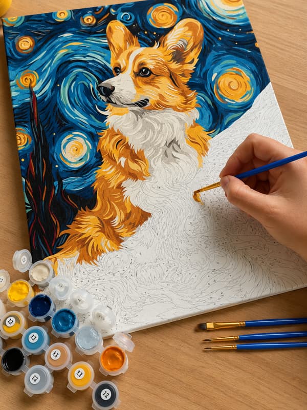 Magic Korgi målning med siffror och ram 40x50 cm