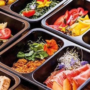 Sorte catering beholdere til forsegling 900ml tredelt 50 stk