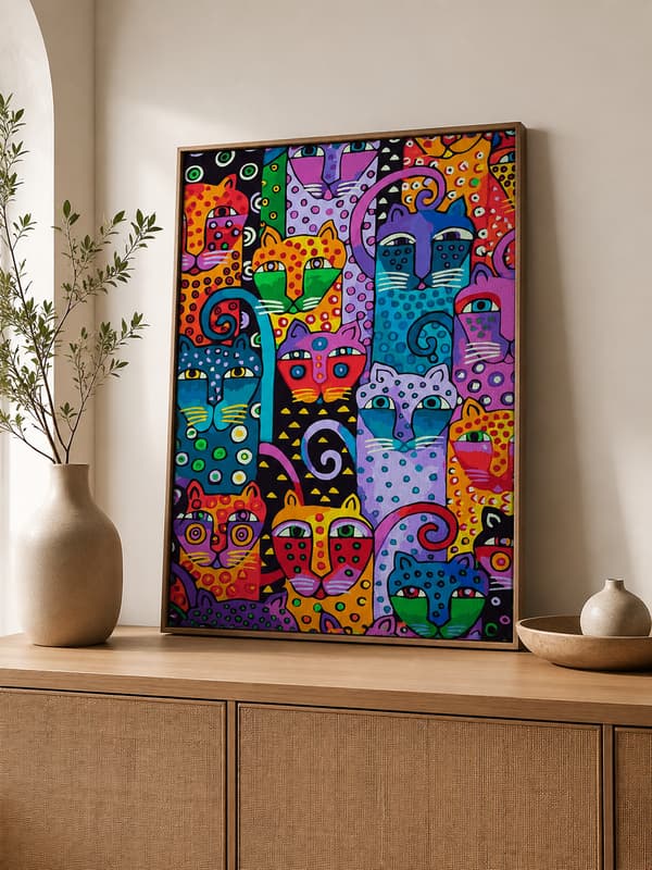 Maleri efter tal med ramme Billeder til maleri - Farverige katte 40x50 cm