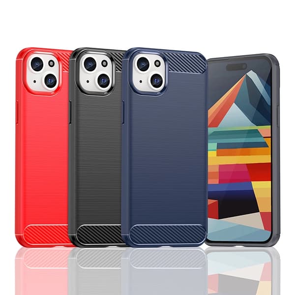 Fleksibelt cover med kulstofmønster til iPhone 15 Plus - blå
