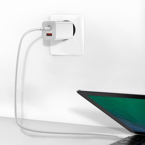 Baseus GaN2 Lite vægoplader, USB + USB-C, 65W, EU (hvid)